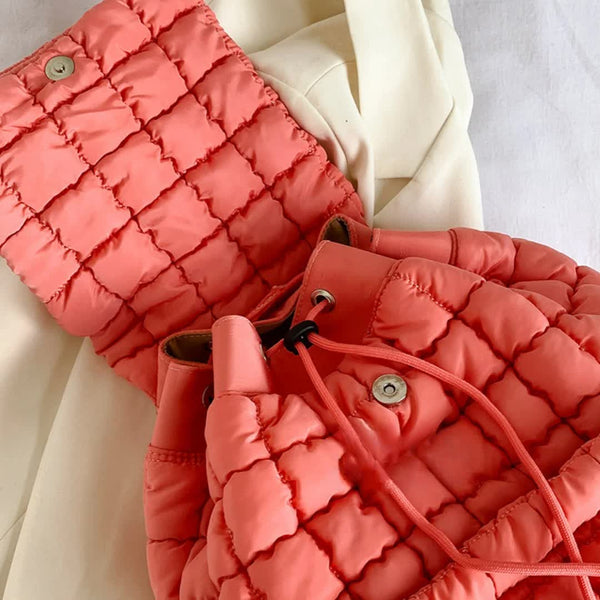 Elosung Lightweight Quilted Nylon Backpack With Straps Red Backpacks