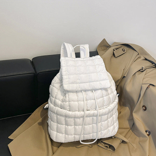 Elosung Lightweight Quilted Nylon Backpack With Straps White Backpacks