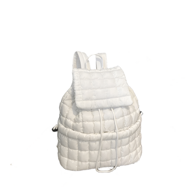 Elosung Lightweight Quilted Nylon Backpack With Straps White Backpacks