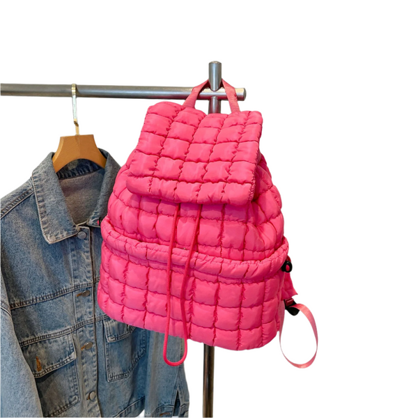 Elosung Lightweight Quilted Nylon Backpack With Straps Rose Red Backpacks