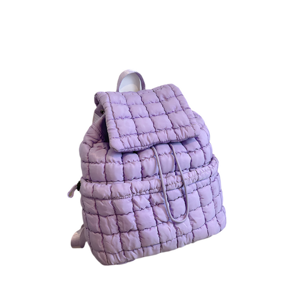 Elosung Lightweight Quilted Nylon Backpack With Straps Purple Backpacks