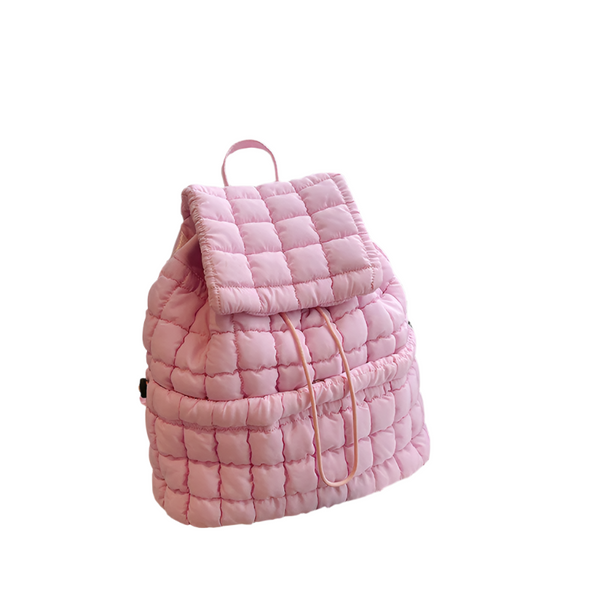 Elosung Lightweight Quilted Nylon Backpack With Straps Pink Backpacks