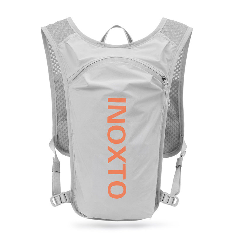 Elosung Lightweight Hydration Running Vest With 5L Capacity Reflective Strips Gray Backpack Orange Text Hydration Packs