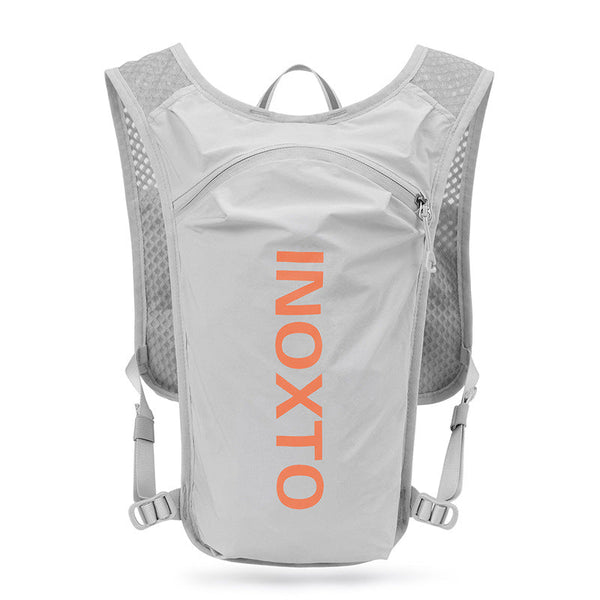 Elosung Lightweight Hydration Running Vest With 5L Capacity Reflective Strips Gray Backpack Orange Text Hydration Packs