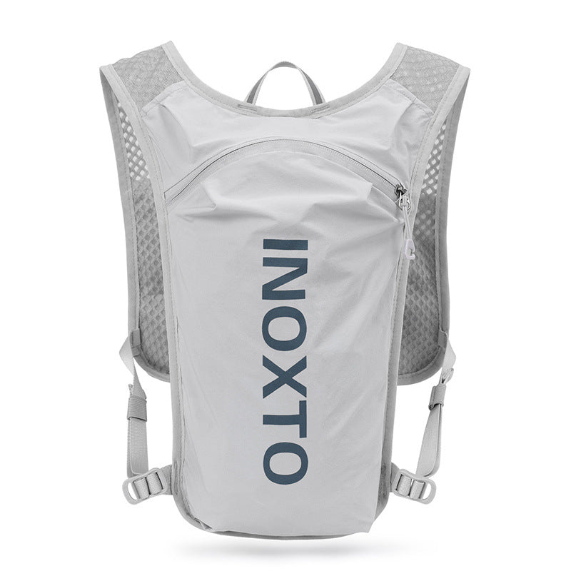 Elosung Lightweight Hydration Running Vest With 5L Capacity Reflective Strips Gray Backpack Dark Blue Text Hydration Packs