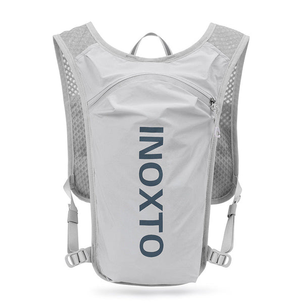 Elosung Lightweight Hydration Running Vest With 5L Capacity Reflective Strips Gray Backpack Dark Blue Text Hydration Packs