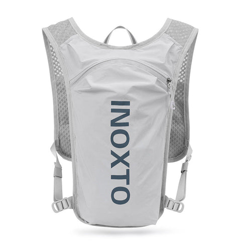 Elosung Lightweight Hydration Running Vest With 5L Capacity Reflective Strips Gray Backpack Dark Blue Text Hydration Packs