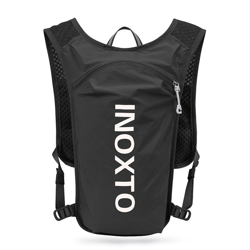 Elosung Lightweight Hydration Running Vest With 5L Capacity Reflective Strips Black Backpack White Text Hydration Packs