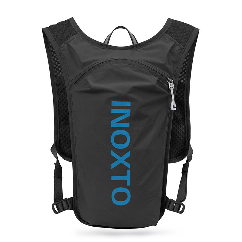 Elosung Lightweight Hydration Running Vest With 5L Capacity Reflective Strips Black Backpack Blue Text Hydration Packs