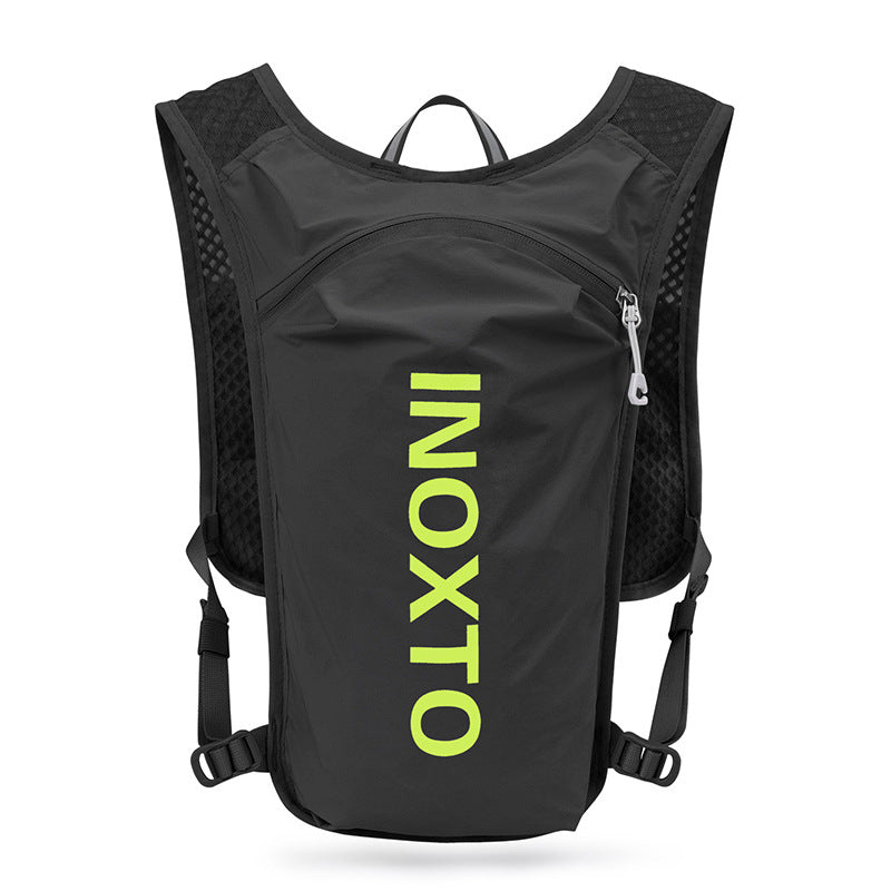 Elosung Lightweight Hydration Running Vest With 5L Capacity Reflective Strips Black Backpack Green Text Hydration Packs