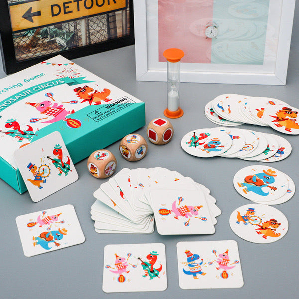Elosung Dinosaur Circus Matching Game For Kids With Wooden Dice And Timer Educational Toys