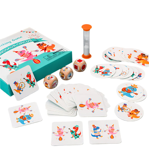 Elosung Dinosaur Circus Matching Game For Kids With Wooden Dice And Timer Educational Toys