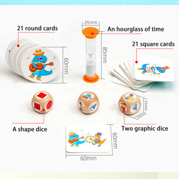 Elosung Dinosaur Circus Matching Game For Kids With Wooden Dice And Timer Educational Toys
