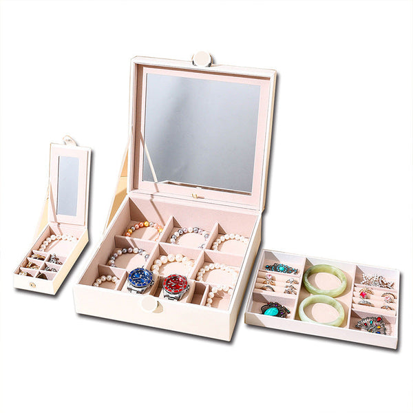 Veile Studios White Luxury Quilted Jewelry Storage Box With Mirror And Multi Layer Compartments Jewellery Boxes
