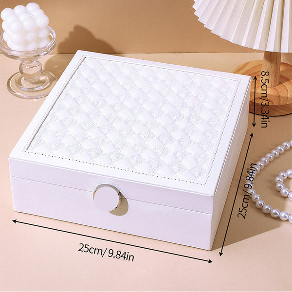 Veile Studios White Luxury Quilted Jewelry Storage Box With Mirror And Multi Layer Compartments Jewellery Boxes