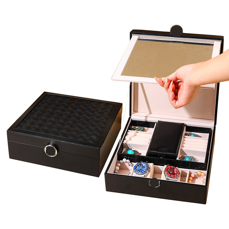 Veile Studios Black Luxury Quilted Jewelry Storage Box With Mirror And Multi Layer Compartments Jewellery Boxes