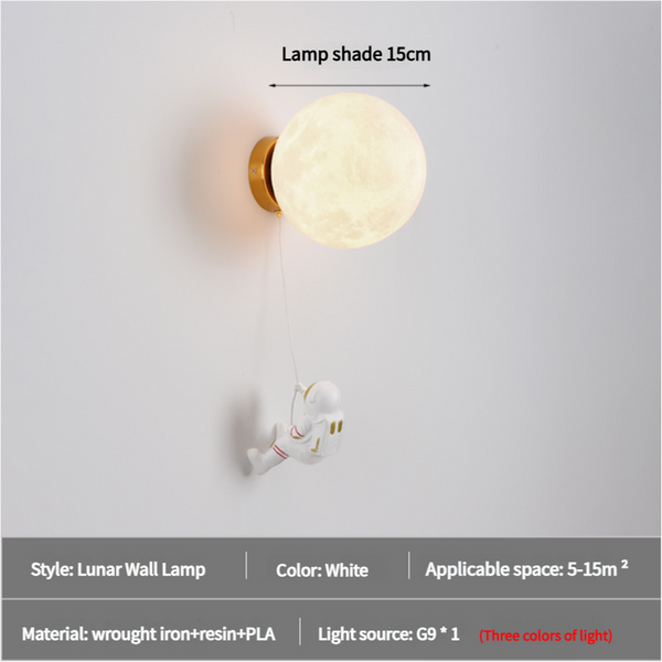 Elosung Astronaut Moon Wall Lamp With Three Colors Of Light Diameter 15Cm Lamps