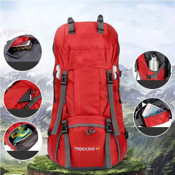 Elosung Red 60L Waterproof Hiking Backpack With Multi Pocket Design For Outdoor Adventures Daypacks