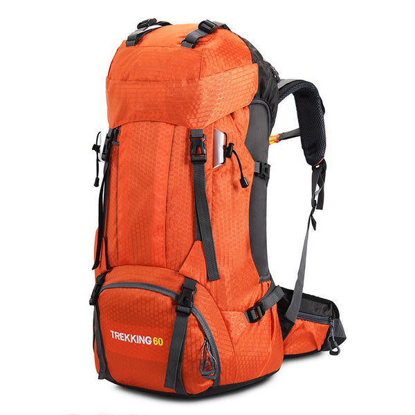 Orange 60L Waterproof Hiking Backpack With Multi Pocket Design For Outdoor Adventures Daypacks