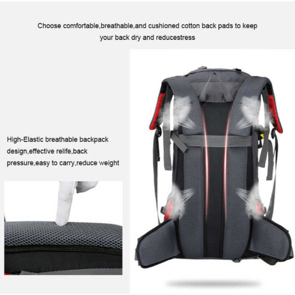 Elosung Dark Blue 60L Waterproof Hiking Backpack With Multi Pocket Design For Outdoor Adventures Waist Packs & Bags