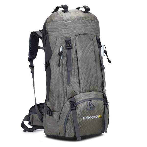Gray 60L Waterproof Hiking Backpack With Multi Pocket Design For Outdoor Adventures Daypacks