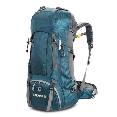 Turquoise 60L Waterproof Hiking Backpack With Multi Pocket Design For Outdoor Adventures Daypacks