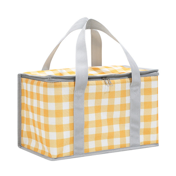 Elosung 2Pcs Yellow Insulated Picnic Lunch Bag With Checkered Design Thermal Storage For Hot Cold Items Lunchboxes