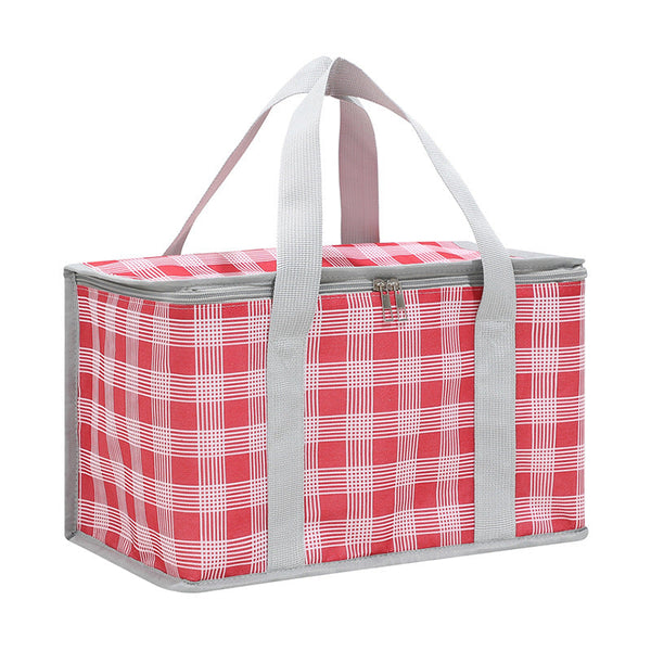 Elosung 2Pcs Red Insulated Picnic Lunch Bag With Checkered Design Thermal Storage For Hot Cold Items Lunchboxes