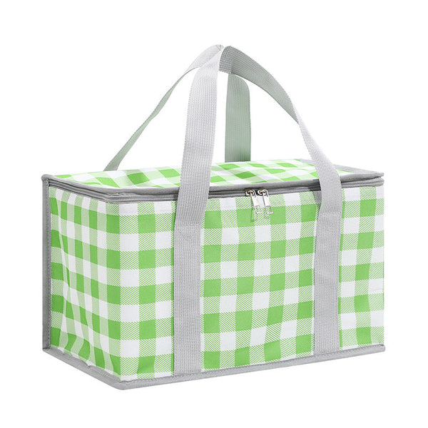 Elosung 2Pcs Green Insulated Picnic Lunch Bag With Checkered Design Thermal Storage For Hot And Cold Items Lunchboxes