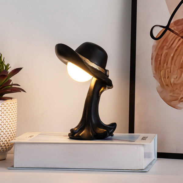 Elosung Black Creative Cowboy Hat Usb Table Lamp For Office Decor Lamps