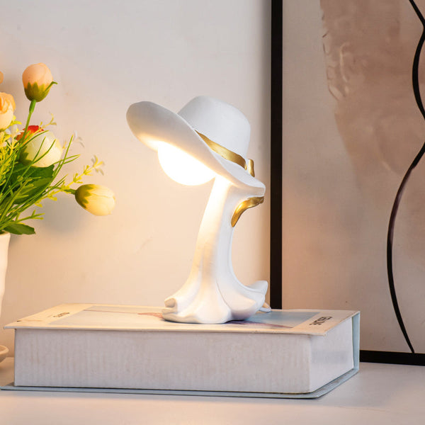 Elosung White Creative Cowboy Hat Usb Table Lamp For Office Decor Lamps