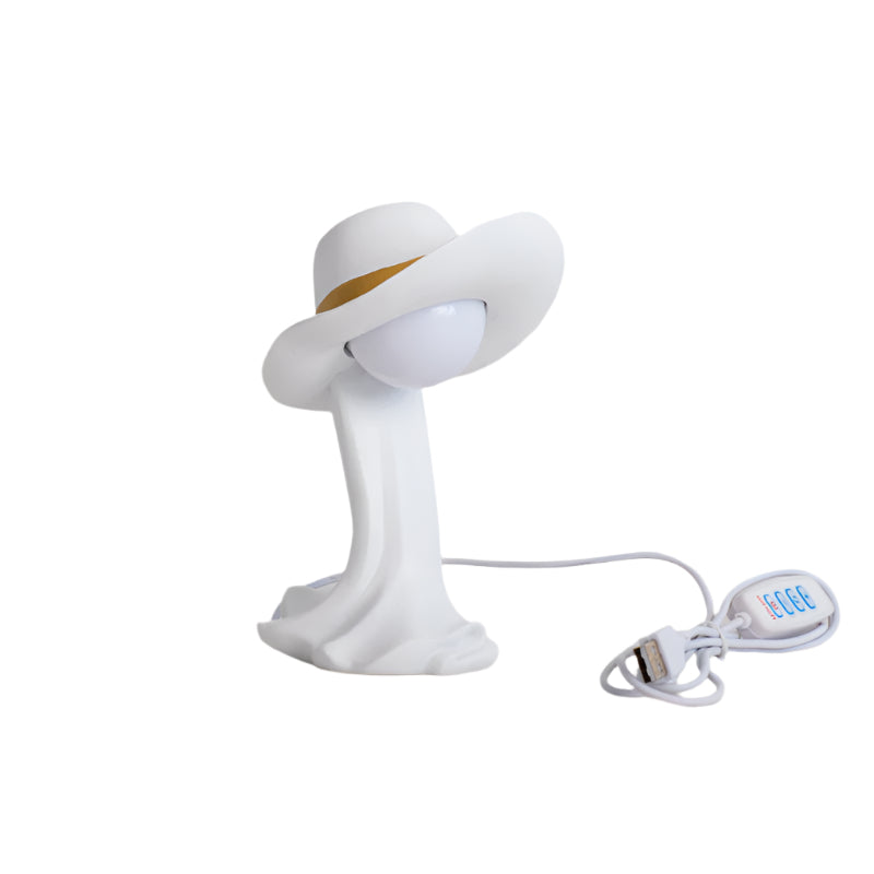 Elosung White Creative Cowboy Hat Usb Table Lamp For Office Decor Lamps