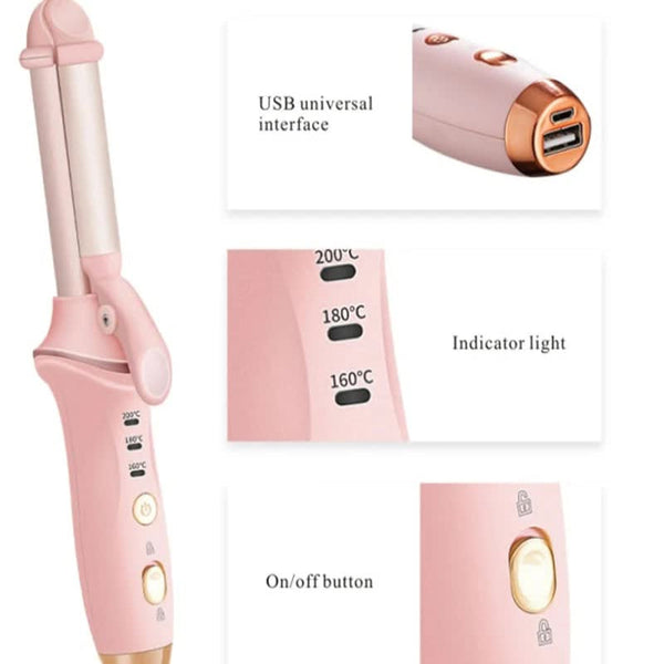 Elosung Pink Mini Cordless Hair Curler With Heat Settings Usb Charging Straightening & Curling Irons