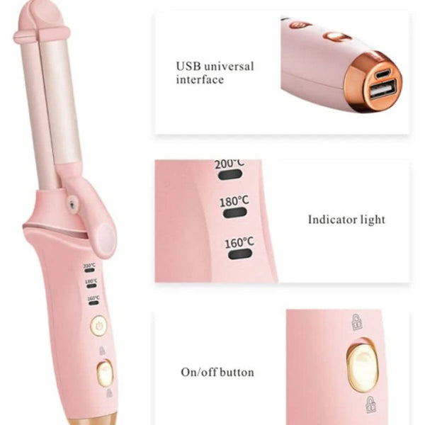 Elosung Red Mini Cordless Hair Curler With Heat Settings And Usb Charging Straightening & Curling Irons