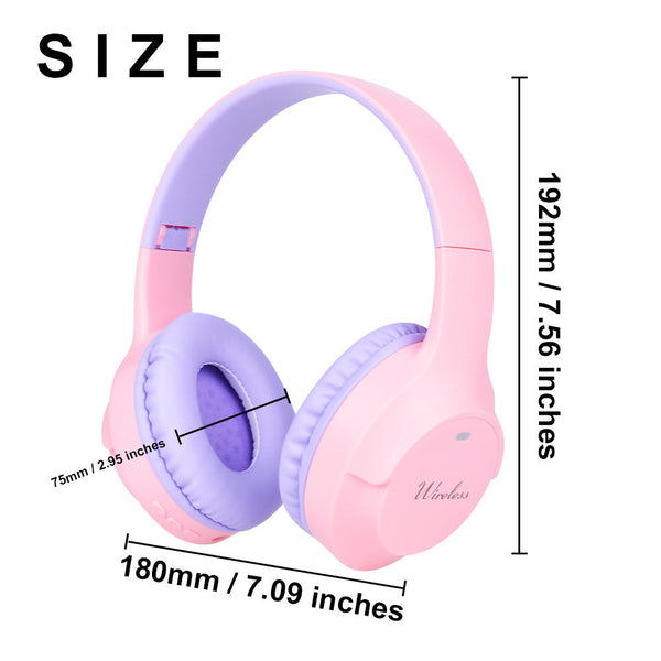 Elosung Pink Wireless Bluetooth With Hi Fi Bass Foldable Design Card Slot Headphones