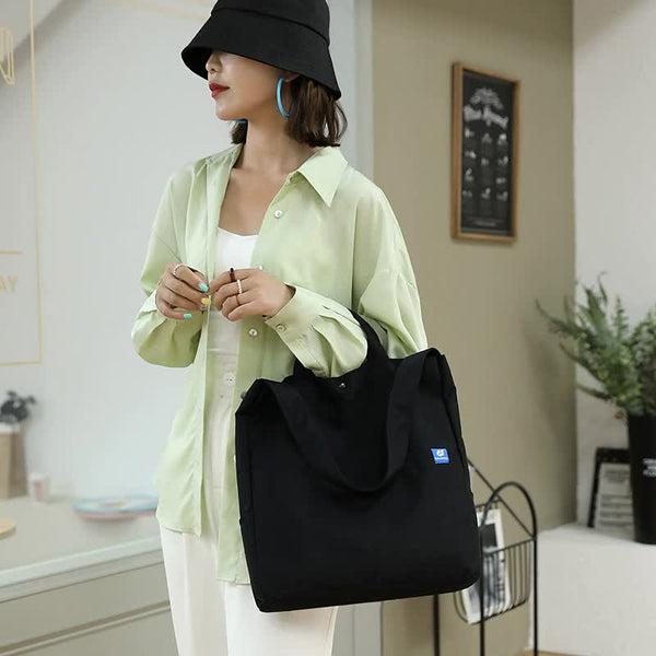 Elosung Black Minimalist Nylon Tote Bag With Adjustable Shoulder Strap Large Capacity Women's Bags & Handbags