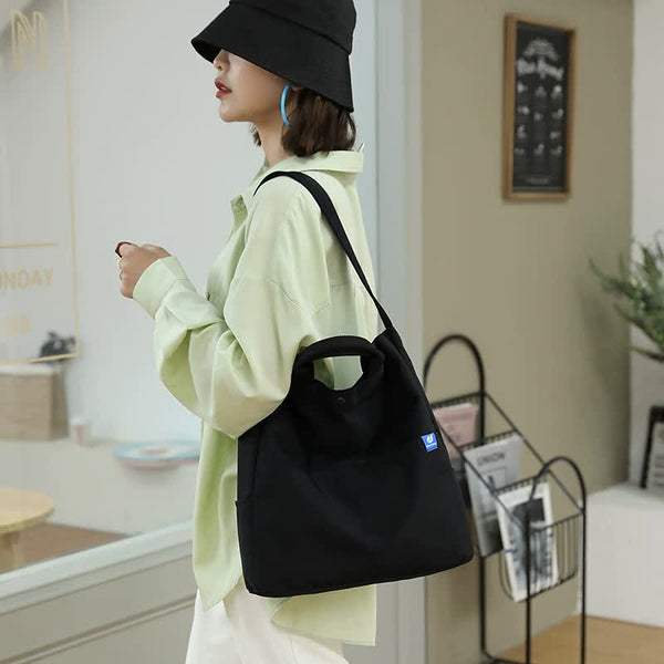 Elosung Black Minimalist Nylon Tote Bag With Adjustable Shoulder Strap Large Capacity Women's Bags & Handbags