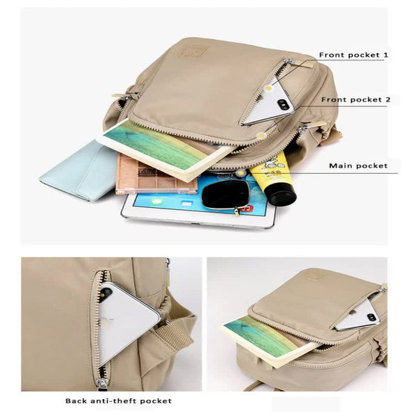 Elosung Apricot Mini Nylon Multi Compartment Backpack Lightweight Stylish Everyday Bag Women's Bags & Handbags