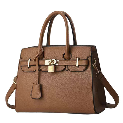 Elosung Coffee Elegant Pu Leather Handbag With Lock Decoration Structured Tote Bag For Women Women's Bags & Handbags