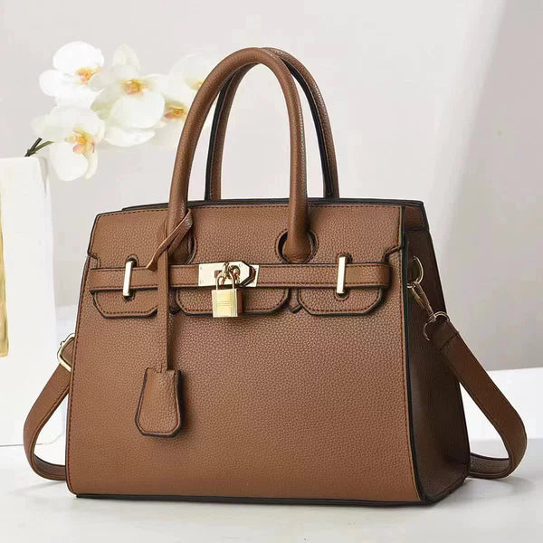 Elosung Coffee Elegant Pu Leather Handbag With Lock Decoration Structured Tote Bag For Women Women's Bags & Handbags