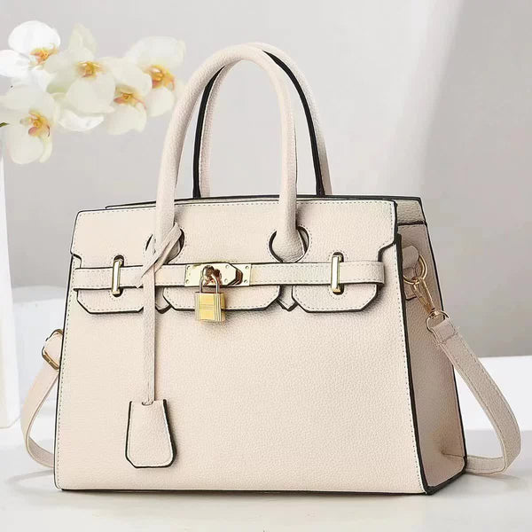 Elosung Off White Elegant Pu Leather Handbag With Lock Decoration Structured Tote Bag For Women Women's Bags & Handbags
