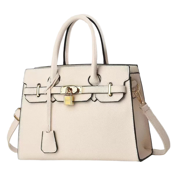 Elosung Off White Elegant Pu Leather Handbag With Lock Decoration Structured Tote Bag For Women Women's Bags & Handbags