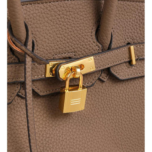 Elosung Off White Elegant Pu Leather Handbag With Lock Decoration Structured Tote Bag For Women Women's Bags & Handbags