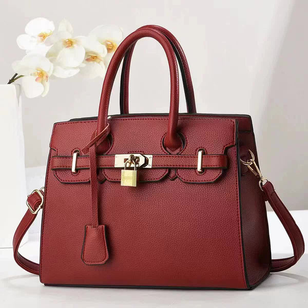 Elosung Red Elegant Pu Leather Handbag With Lock Decoration Structured Tote Bag For Women Women's Bags & Handbags