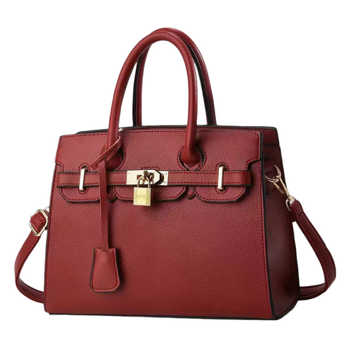 Elosung Red Elegant Pu Leather Handbag With Lock Decoration Structured Tote Bag For Women Women's Bags & Handbags