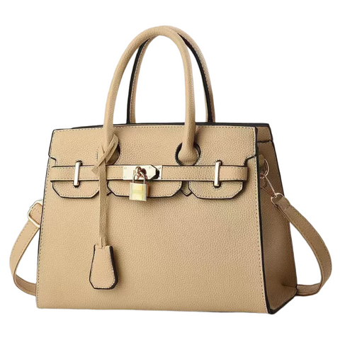 Elosung Khaki Elegant Pu Leather Handbag With Lock Decoration Structured Tote Bag For Women Women's Bags & Handbags