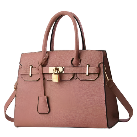 Elosung Pink Elegant Pu Leather Handbag With Lock Decoration Structured Tote Bag For Women Women's Bags & Handbags