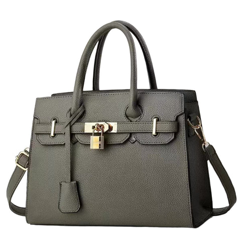 Elosung Gray Elegant Pu Leather Handbag With Lock Decoration Structured Tote Bag For Women Women's Bags & Handbags