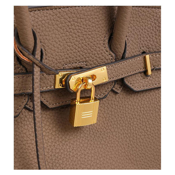 Elosung Gray Elegant Pu Leather Handbag With Lock Decoration Structured Tote Bag For Women Women's Bags & Handbags