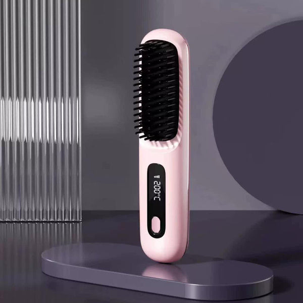 Elosung Pink Wireless Hair Straightening Brush Compact Rechargeable Styling Tool Straightening & Curling Irons